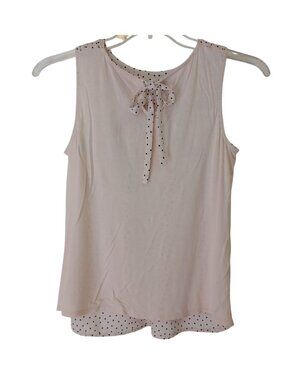 Elle Polka Dot Sleeveless Blouse Keyhole Bow Tie Sz Small Light Pink  Black #D30